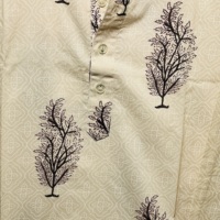 Kenyamanan Terbaik 100% Katun Beige Kurta Lengan Panjang Pendek untuk Pria |   Cetakan Blok Tangan Motif Bunga Gaya Artisan Klasik