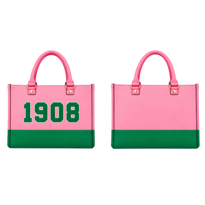 1908 Pink Green Women Tote Bag Greek Sorority <b>Handbag</b> Stylish Top <b>Handle</b> Purse Fashion Carryall Bag Custom Ladies Travel - Product Image 3