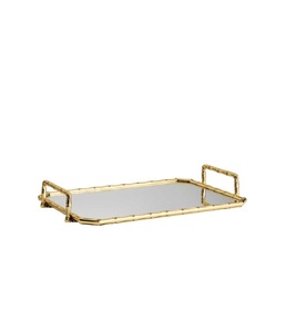 Stylish Metal And <b>Mirror</b> Tray With Gold Finish Frame And <b>Mirror</b> Base For Elegant Tabletop Decoration And Serving - Product Image 2