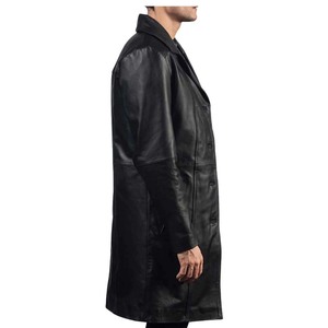 Abrigo de Invierno para Hombre, de Cuero Genuino de Piel de Oveja, Estilo Vintage, Cuello Solapa con Muescas, Cierre de un Solo Botón, Largo hasta la Rodilla - Product Image 3