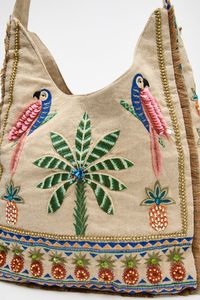 Embroidered Palm Tree Tote <b>Bag</b> <b>Boho</b> Style Shoulder <b>Bag</b> for Women - Product Image 2