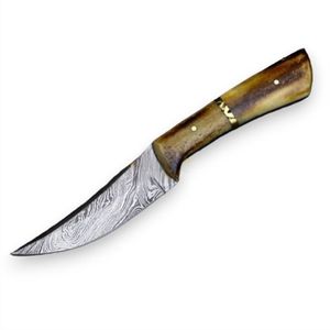 Cuchillos de Caza de Acero de Damasco al por Mayor con Hoja Fija Estampada y Mango Ergonómico de Madera Marrón para Caza y Camping al Aire Libre - Product Image 1