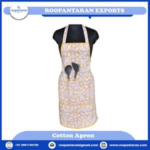Bib Apron With Lemon Pattern Yellow <b>Trim</b> <b>Machine</b> Washable Cooking Apron Daily Use Woven Textile 1-4 Pockets For Bulk Supply - Product Image 4