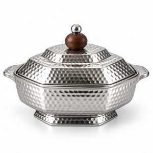 Casserole de service pour hôtel, finition argentée brillante, design martelé exclusif, pour plats chauds - Product Image 2