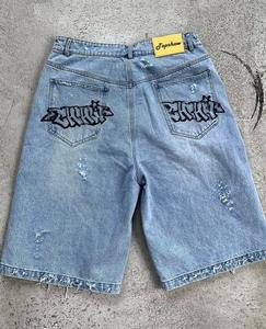 <b>Men</b> Summer Mid Waist Embossed Logo 3/4 Length <b>Bermuda</b> Denim <b>Shorts</b> Breathable Windproof Streetwear Vintage Hip Hop - Product Image 3