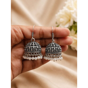 Pendientes Jhumka Oxidados de OM Fashion Studio, con Cuentas, de Aleación de Zinc, Joyería Étnica Vintage de Gujarat para Uso Festivo - Product Image 3