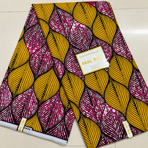 Purple Pink African Wax Print Ankara Fabric Leaf Pattern Textile for Women Dresses Fashion Sewing - Product Image 5