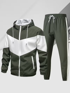 Men's Hooded Breathable Polyester/Cotton Casual Winter Sporty Knitted Quick Dry Sweatshirt Jogger Set - Product Image 1