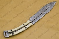 Couteau de chasse à lame fixe en acier Damas forgé à la main, pleine longueur de lame, pour survie en extérieur, pointe tombante, bord dentelé, DIY OEM
