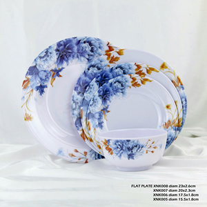 Juego de Tazones de Melamina, Diseño Floral Azul con Líneas Zen, Forma Redonda Pigmentada, No Tóxico, Apto para Lavavajillas y Microondas, Diseño Moderno - Product Image 3