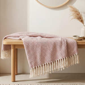 Recycled Cotton <b>Throw</b> with Small Grid Pattern and Fringe <b>for</b> Sofa Lounge <b>Chair</b> Bedroom and Warm Modern Interior Collections - Product Image 4