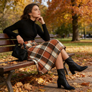 Promotion exceptionnelle sur la jupe midi à carreaux Temu Fashion pour femmes, taille haute, silhouette évasée, douce et respirante, idéale pour les occasions décontractées - Product Image 3