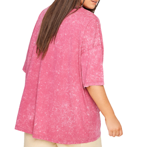 T-shirt grande taille délavé à l'acide, col rond, avec logo personnalisé, mode estivale, uni, pour femme, idéal pour l'extérieur - Product Image 4