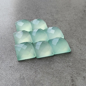 Natural Aqua Chalcedony Checker Cut Square Flat Back Gemstone, Calibrated Wholesale Jewelry Making - Product Image 5