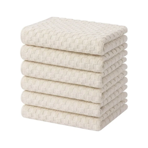 Waffle Pattern 45x60 CM Quick-Drying Checkered Cotton <b>Kitchen</b> <b>Towels</b> Rectangle Woven Machine Wash Black White Pattern 6 Pack - Product Image 2