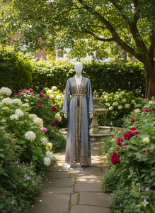 ชุดกะฟตันโมร็อกโกสีน้ำเงินและสีทองปักลายด้วยมืออย่างประณีต – ชุดอาบายะผ้าชีฟองไหมหรูหราพร้อมรายละเอียดเลื่อมที่ประณีตและเข็มขัด - Product Image 2