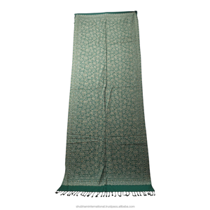 Dark Green Floral Pattern Shawl with Intricate Border Design and Traditional Fringe for Women Wear - Product Image 1
