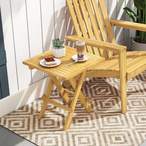 Tavolino da Caffè Quadrato in Legno di Teak con Gambe a X e Piano Scanalato per Campeggio - Product Image 6