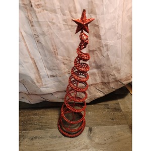 Red Spiral Metal Christmas <b>Tree</b> With Star Topper Indoor Decor Standing Ornament Lightweight No Light Included From India - Product Image 5