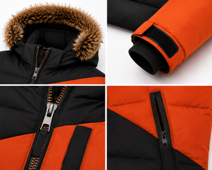 Blouson matelassé à capuche pour homme, personnalisable (couleurs et tailles), avec patch en caoutchouc, hydrofuge, pour l'hiver et l'extérieur, garniture en fourrure, rembourrage épais - Product Image 5