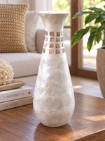 Vase de table artisanal en coquille de capiz naturelle, design bohème, finition brillante, personnalisable, décoration intérieure, mariage