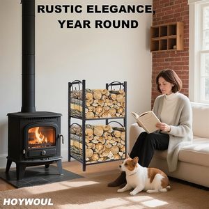 Steel <b>Log</b> <b>Holder</b> Rectangle Powder Coated Firewood Storage Classic Style Outdoor Indoor Use - Product Image 3