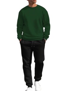 Ensemble de survêtement décontracté pour homme, sweat-shirt vert à col rond et pantalon de jogging noir, couleur unie, manches longues, coton, tenue d'automne - Product Image 1