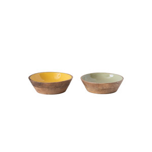 Coupelles de service en bois écologiques avec revêtement émaillé brillant pastel, de luxe, jaune soleil, olive et menthe, pour fêtes - Product Image 1
