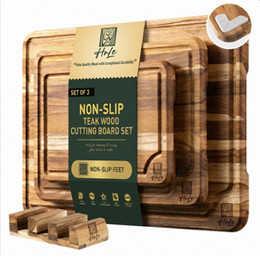 Ensemble de planches à découper en bois d'acacia certifié FSC, double face, non toxiques, avec trou, ensemble de planches à découper en bois de teck, 3 pièces - Product Image 1