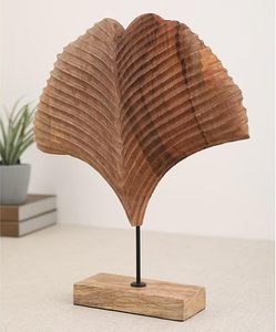 Sculpture moderne en bois en forme de feuille, ornement décoratif artisanal, support de table pour mariage, bureau, décoration de la maison - Product Image 3