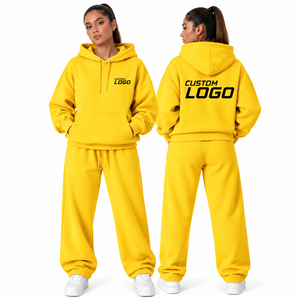 Ensemble de survêtements premium 2 pièces en molleton épais avec logo personnalisé, coupe ample, pour femmes (sweat à capuche et pantalon de jogging) - Meilleures ventes - Product Image 2