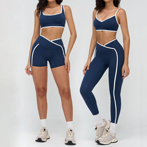 Nouvel Arrivage Ensemble de Sport pour Femme : Vêtements de Fitness et Yoga, Soutien-gorge de Sport Bicolore et Short Taille Haute Uni à Séchage Rapide - Product Image 2