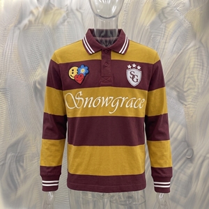 เสื้อรักบี้แขนยาวลายทาง Snowgrace ปักโลโก้ คอปกพับได้ ทรงปกติ เสื้อผ้าสำหรับทุกเพศ - Product Image 3