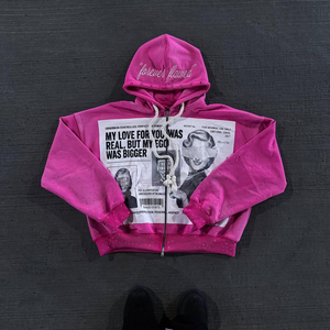 Survêtement unisexe personnalisé de qualité, style streetwear, effet vieilli, avec cordon de serrage, respirant, coupe ample, broderie appliquée et strass, à capuche - Product Image 1