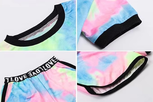 Conjunto Deportivo Tie Dye de Manga Larga, Cuello Redondo, Corte Holgado, Estampado Arcoíris, para Mujer, Informal, Verano, con Bolsillos Laterales - Product Image 4