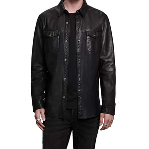 Chemise en cuir véritable pour homme de qualité supérieure, décontractée, à manches longues, satinée, pour la saison printanière - Product Image 1
