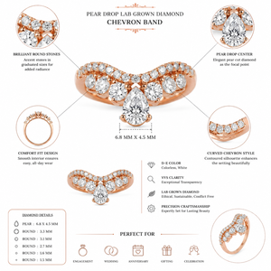Bague Chevron en Diamant Poire Cultivé en Laboratoire en Or Rose 18 carats |   Bague de promesse minimaliste incurvée empilable pour femme, idéale pour un anniversaire de mariage - Product Image 6