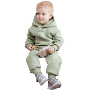 Ensemble sweat-shirt et pantalon de jogging pour garçons, beige, col rond, manches longues, couleur unie, survêtement décontracté avec poches latérales, vêtements d'automne - Product Image 3