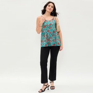 La Mejor Oferta: Top de Tirantes Azul Estampado de Tela Suave para Primavera, Ideal para Salidas Diurnas y Reuniones Informales, Disponible a Precio de Exportación - Product Image 1