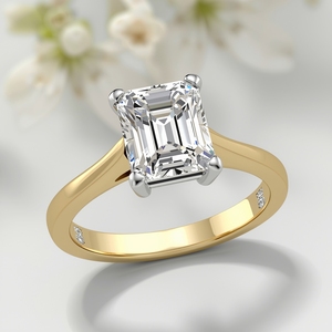 <b>Two</b> Tone 18K Solid Gold Baguette Cut Natural Diamond Classic Solitaire Engagement Wedding Anniversary Luxury Fine Jewelry - Product Image 2