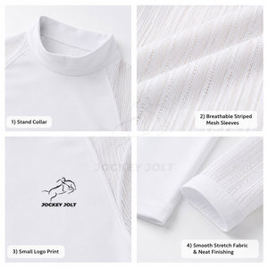 Camiseta de equitación de manga larga de malla blanca para mujer, transpirable, elástica, para competición, con logotipo personalizado OEM - Product Image 5