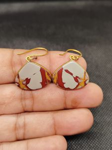 Boucles d'oreilles pendantes en pierre de jaspe Noreena, plaquées or micron, bijoux en laiton pour mariage, fête et cadeau - Product Image 4