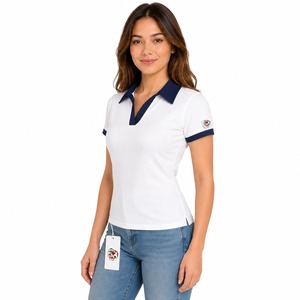Camiseta Casual Corta Ligera y Transpirable Personalizada OEM para Damas, Diseño de Color Personalizado, Cuello en V, Ropa de Golf para Mujer - Product Image 4