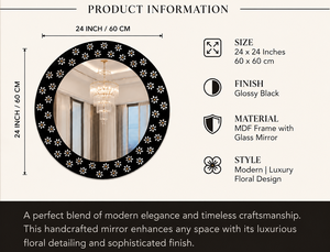Miroir mural rond avec incrustations, design galet, miroir décoratif pour salle de bain, chambre à coucher, salon, moderne et élégant, à fixer au mur, 24 pouces - Product Image 2