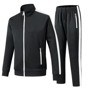 Men's Black Tracksuit Full Zip <b>Jacket</b> With White Stripes Sporty Jogger Set Breathable Polyester Autumn Wear Regular Fit - Product Image 5