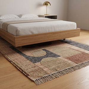 Modern Handwoven <b>Jute</b> Abstract <b>Rug</b> Beige Brown Gray Medium Pile Geometric Design with Fringed Edges Living Room Area - Product Image 3