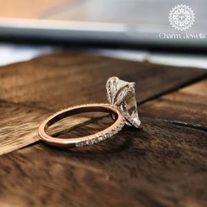 Anillo de Compromiso Charm_Jewells con Moissanita Corte Cojín, Plata Chapada en Oro Rosa, Engaste de Garras, Certificado IGI, Estilo Clásico para Mujer - Product Image 5