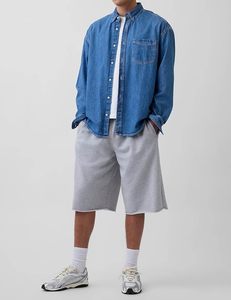 Shorts amples en molleton de coton pour hommes 2026, style Y2K, décontractés, au-dessus du genou, avec ourlet brut et poches, pour la gym - Product Image 3