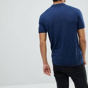 Chemise piqué bleu marine à manches courtes pour homme, coupe droite, couleur unie, décontractée, en coton tricoté, anti-rétrécissement, brodée, lavable en machine - Product Image 2