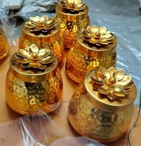 Luxury Tropical Gold Metal Dry Fruit <b>Jar</b> with Gold Lids <b>Decorative</b> Kitchen Storage Canisters for Nuts & Candy - Product Image 1
